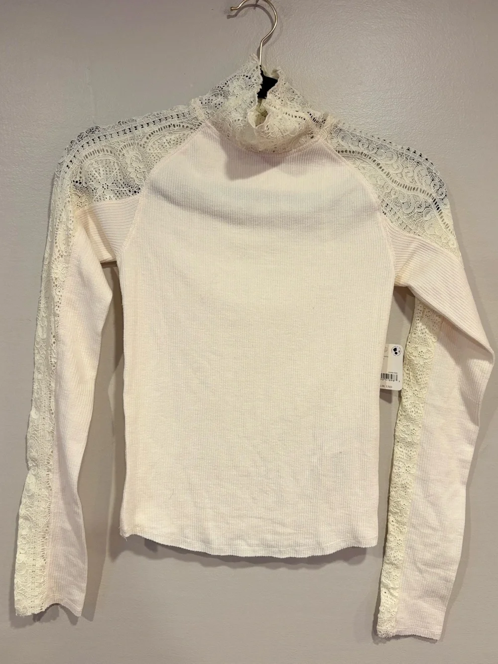 Free People Freddie Top NWT White Lace Turtleneck Ribbed Long Sleeve Women's XS